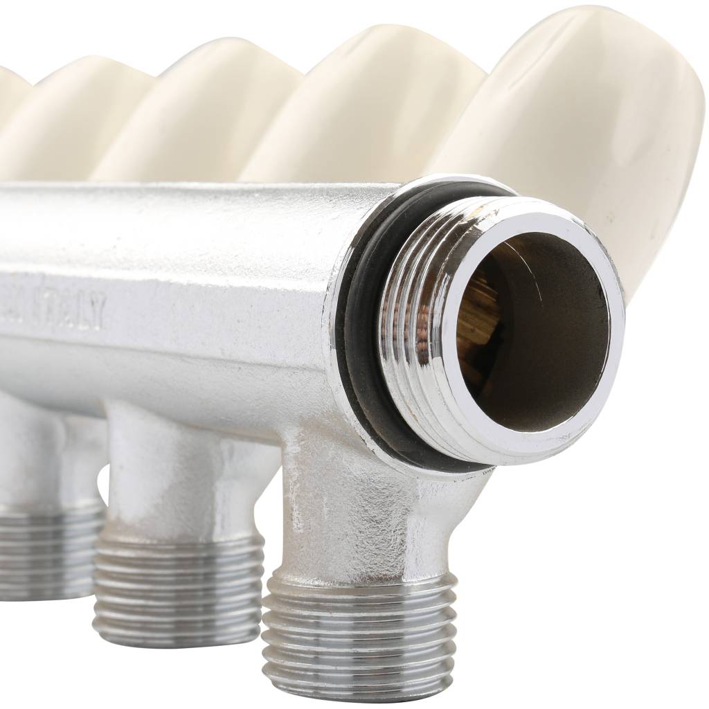 Коллектор с регулировочными вентилями TIEMME 3/4 х1/2 на 5 выхода (хром.)