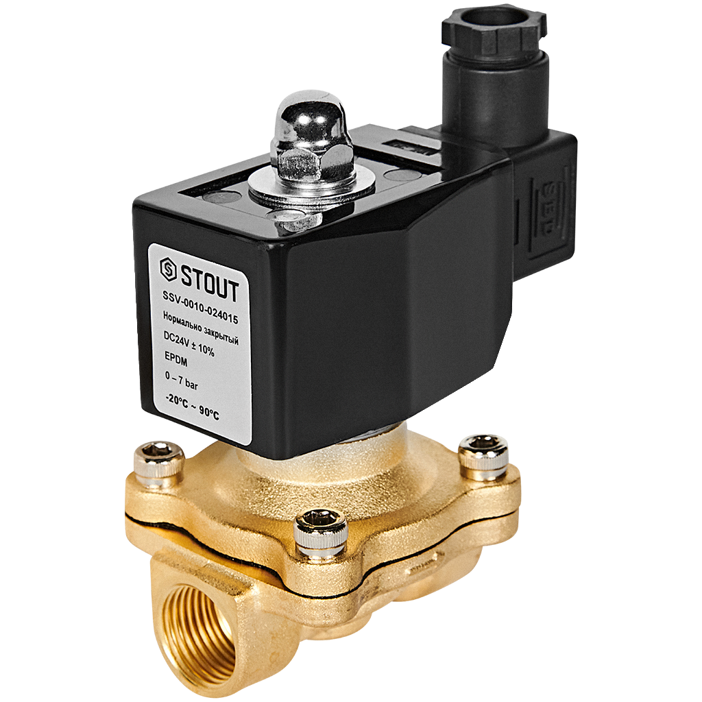 Клапан соленоидный (электромагнитный) STOUT прямого действия НЗ 24В G1/2 SSV-0010-024015