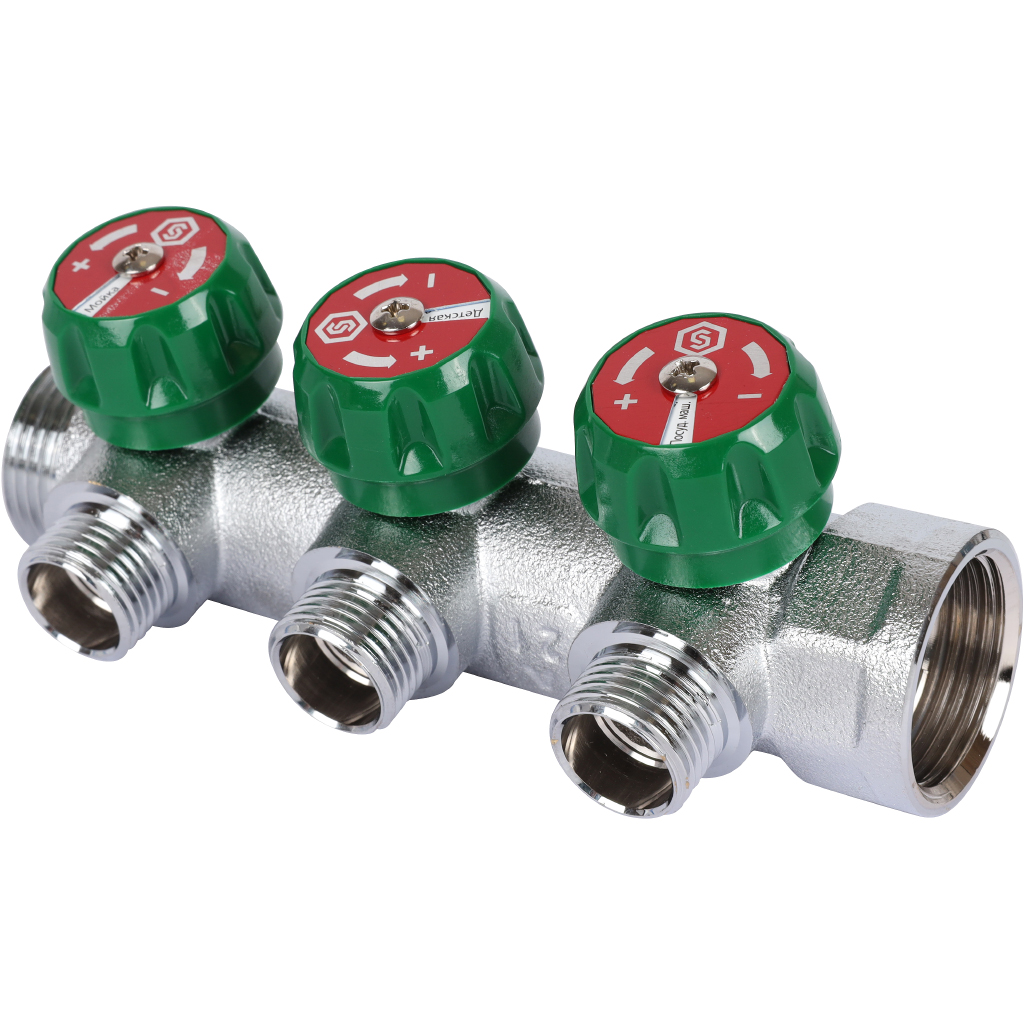 Коллектор регулирующий STOUT 3/4, 3 отвода 1/2  плоское уплотнение