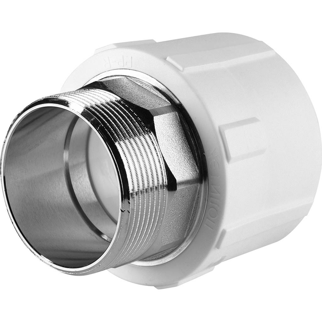 Муфта комбинированная Политэк 63x2 под шестигранник наруж. резьба для полипропиленовых труб под сварку (цвет белый), 9000006302