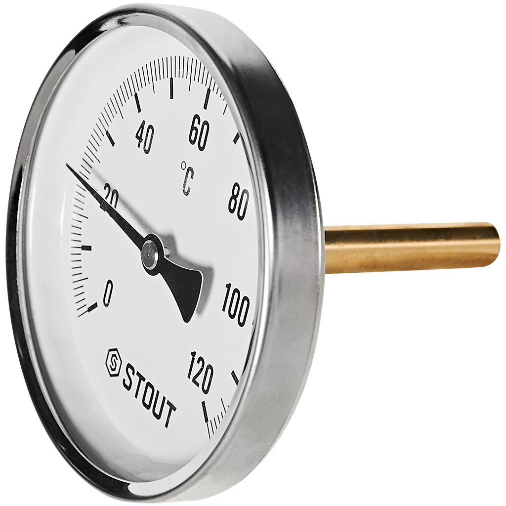 SIM-1001-107515 STOUT Термометр биметаллический осевой с погружной гильзой. Корпус Dn 100 мм, гильза 75 мм 1/2 , 0...120°С