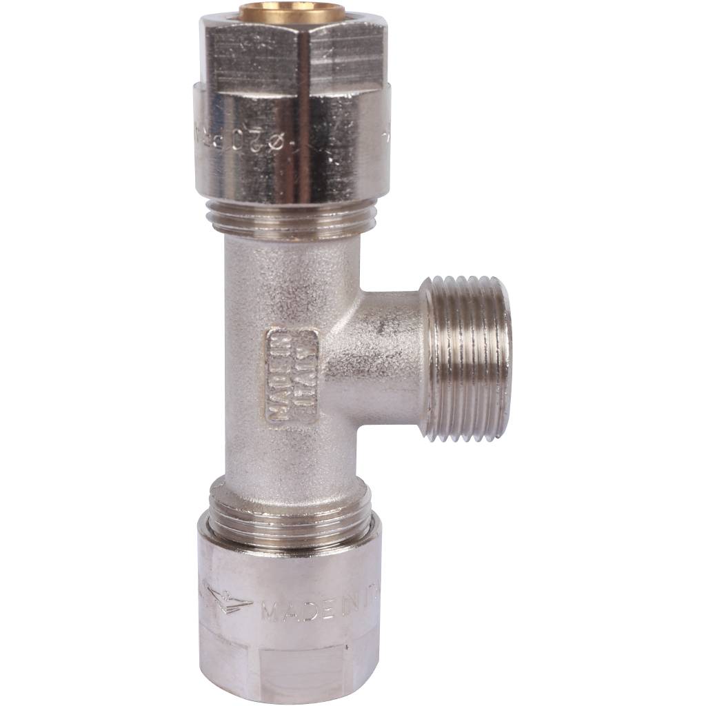 Тройник с наружной резьбой Prandelli Multyrama (20х2.0х3/4) для металлопластиковых труб винтовой, 103.07.62.0