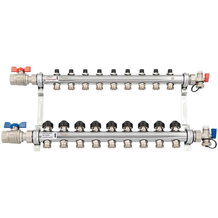 Комплект коллекторов с шаровыми кранами РЕХАУ HKV 9 контуров, 12180913001