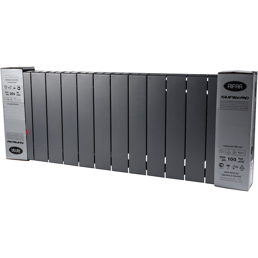 Радиатор биметаллический RIFAR SUPReMO 350 14 секций боковое подключение (Цвет ТИТАН), 4RS35-14-TI