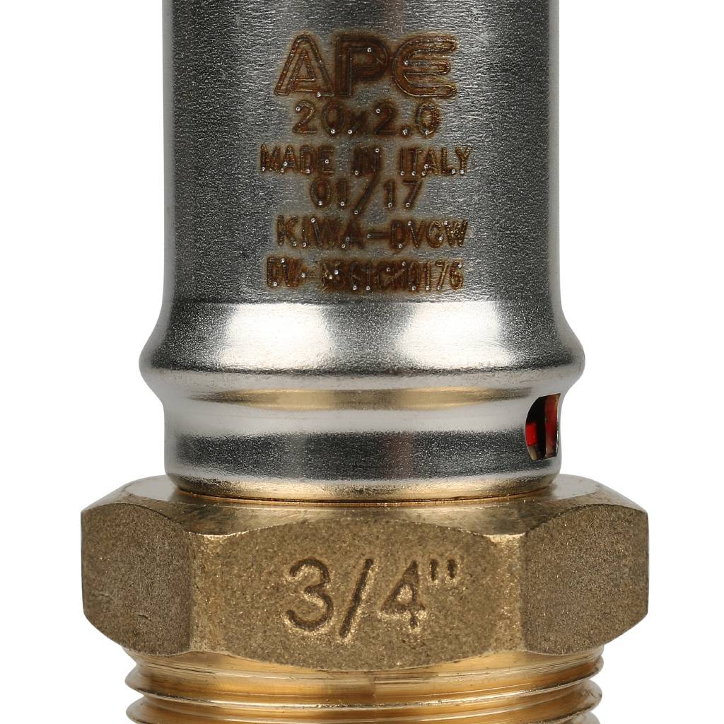 Переходник STOUT с наружной резьбой 3/4 х20 для металлопластиковых труб прессовой, SFP-0001-003420