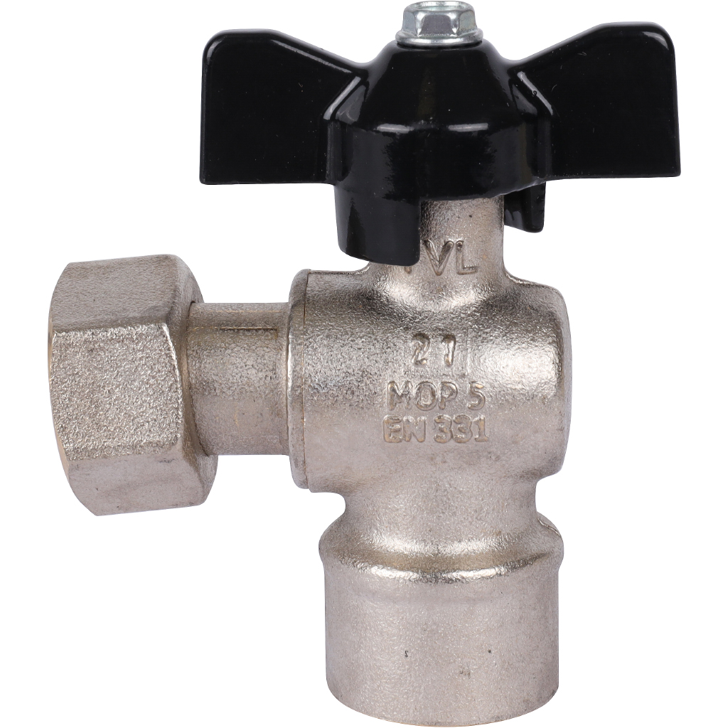 Кран шаровой STOUT 1/2x1/2 с накидной гайкой угловой, ВР/накидная гайка, ручка бабочка, SVB-1010-000015