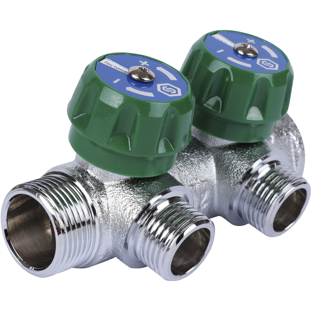 Коллектор регулирующий STOUT 3/4, 2 отвода 1/2  плоское уплотнение