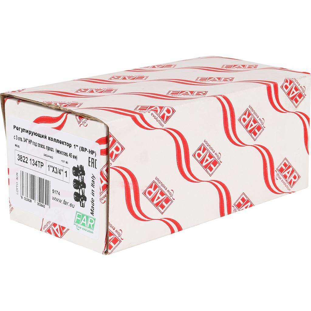 Коллектор распределительный FAR 1 , проходной, хромированный, 3 отвода 3/4  плоское уплотнение