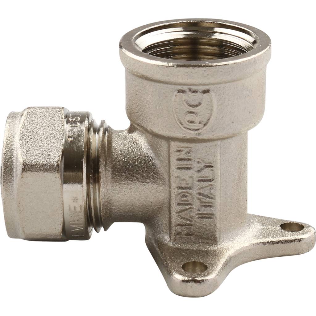 Угольник TIEMME с внутренней резьбой с креплением (16х2.0х1/2) для металлопластиковых труб винтовой, 1600003