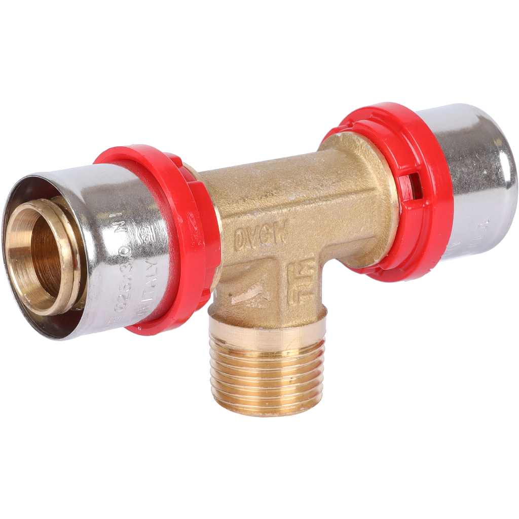 Тройник TIEMME с наружной резьбой 26x1/2x26 для металлопластиковых труб прессовой, 1650149