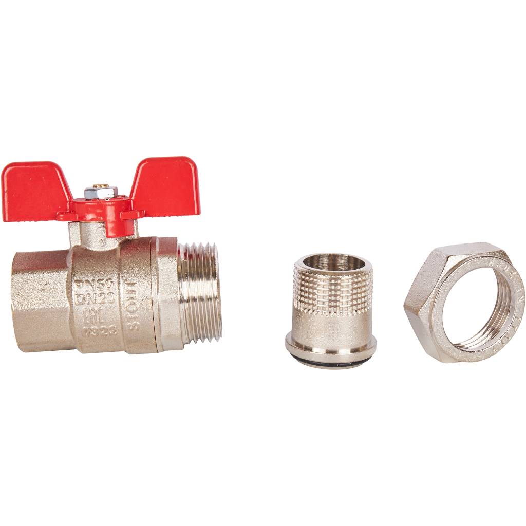 Кран шаровой полнопроходной STOUT с американкой , ВР/НР, ручка бабочка 3/4 (EPDM), SVB-1007-000020