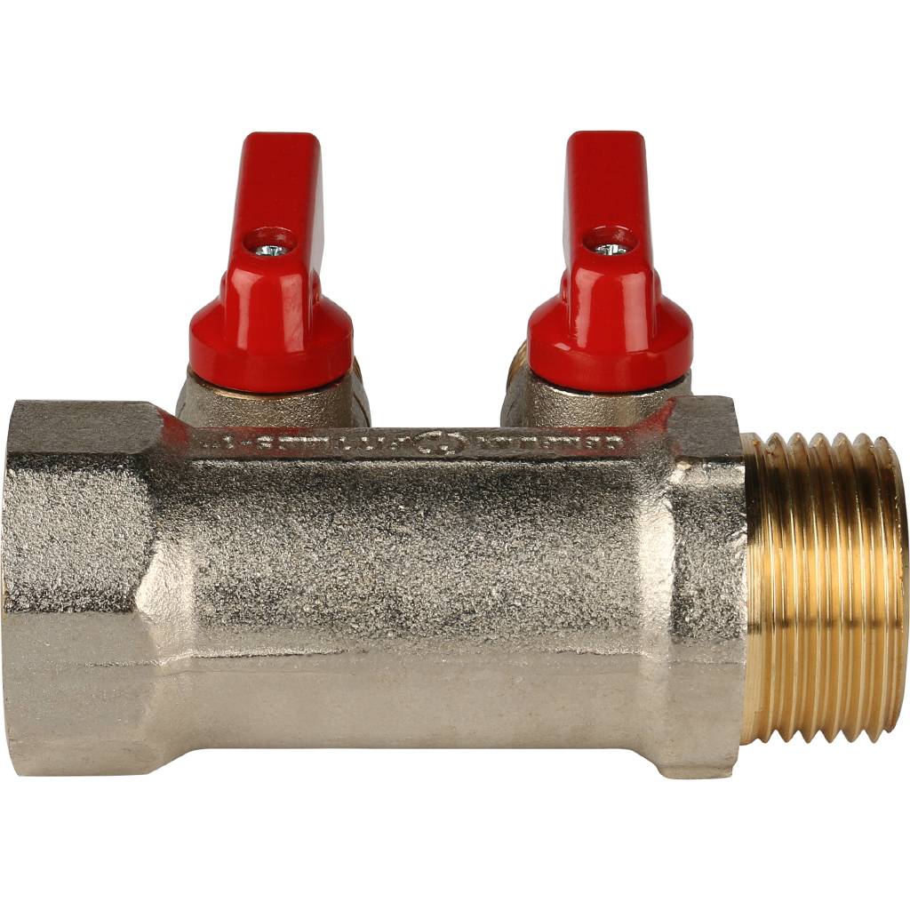 Коллектор с шаровыми кранами STOUT 1, 2 отвода 1/2  (красные ручки)