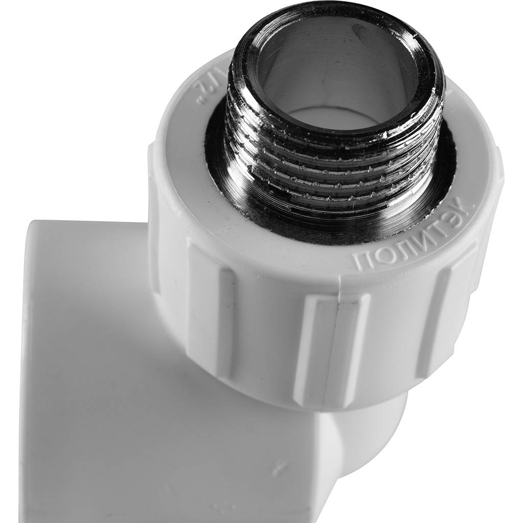 Угольник Политэк 25x3/4 с наружной резьбой для полипропиленовых труб под сварку (цвет белый), 9410002512