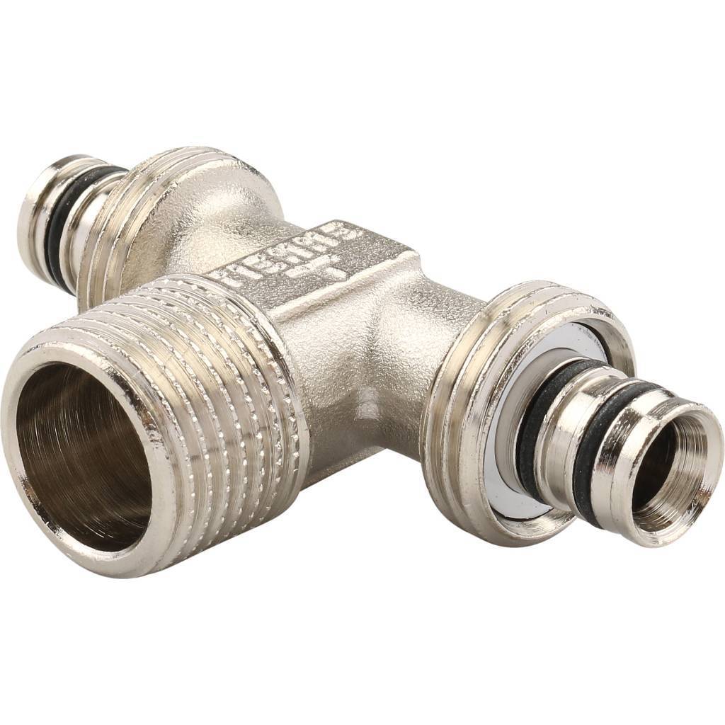 Тройник TIEMME с наружной резьбой (16х2.0х1/2) для металлопластиковых труб винтовой, 1600038