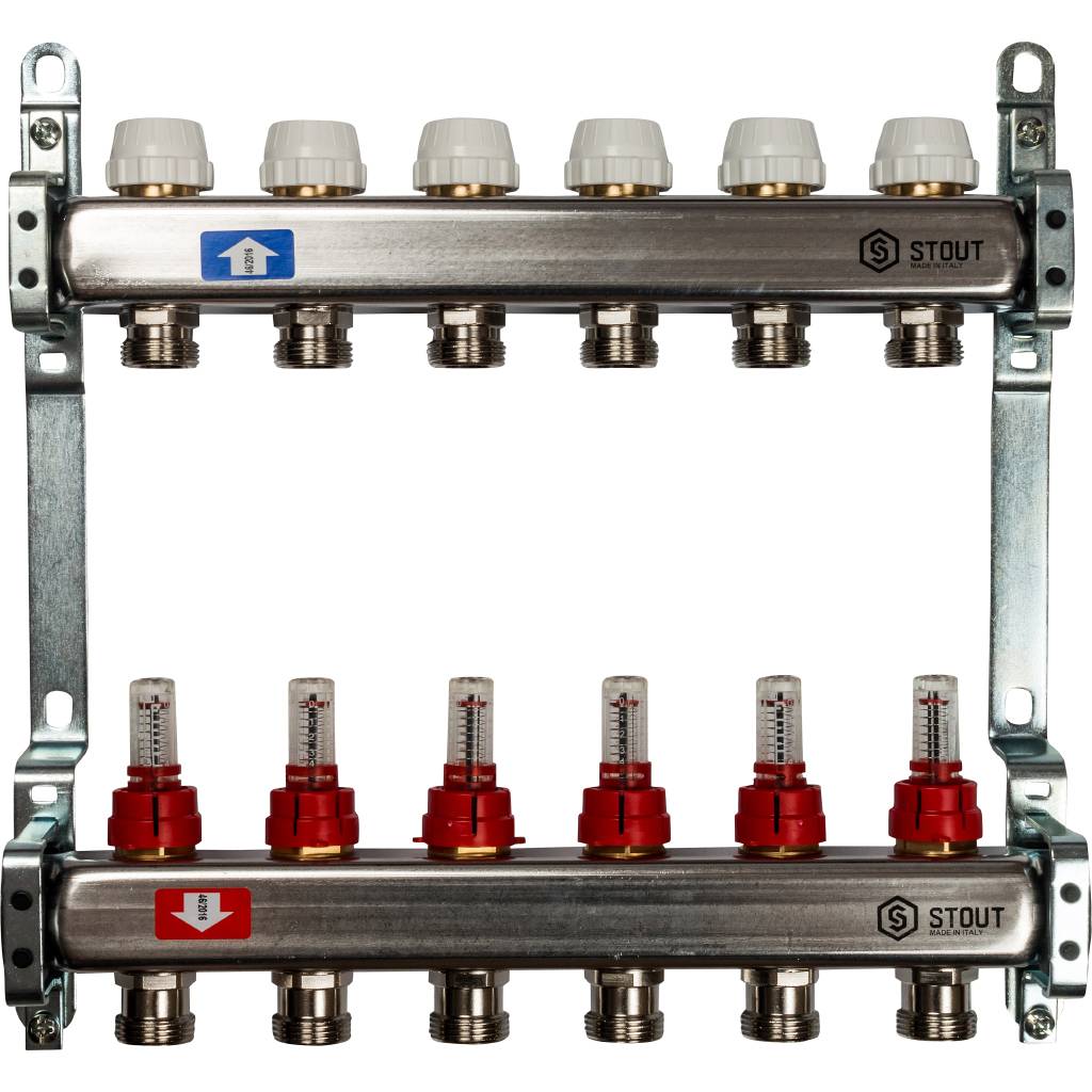 Коллектор из нержавеющей стали с расходомерами STOUT 6 выходов, SMS 0917 000006