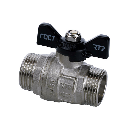 Кран шаровой ГОСТ ручка бабочка, латунь, наружная/наружная резьба  3/4,PN40 никель, RTP