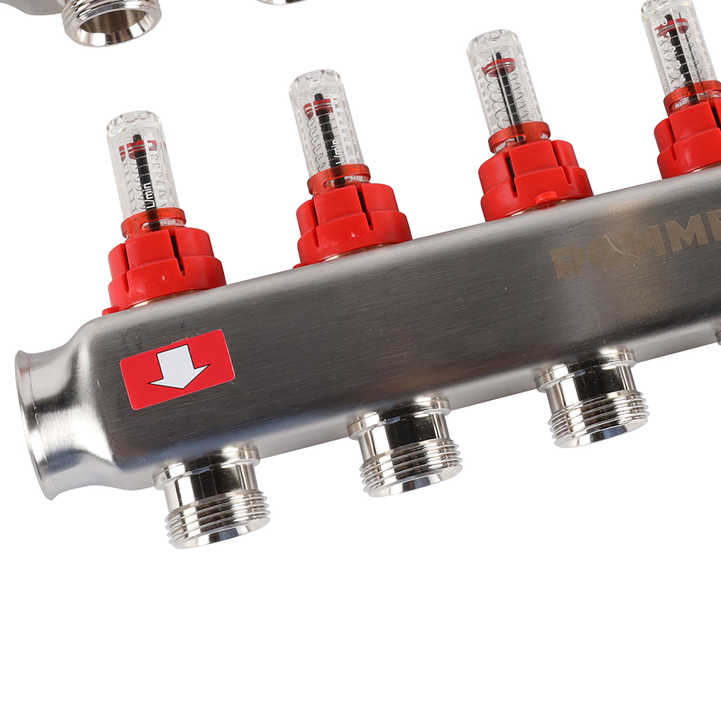 Коллектор из нержавеющей стали с расходомерами ROMMER 6 выходов, RMS-1200-000006