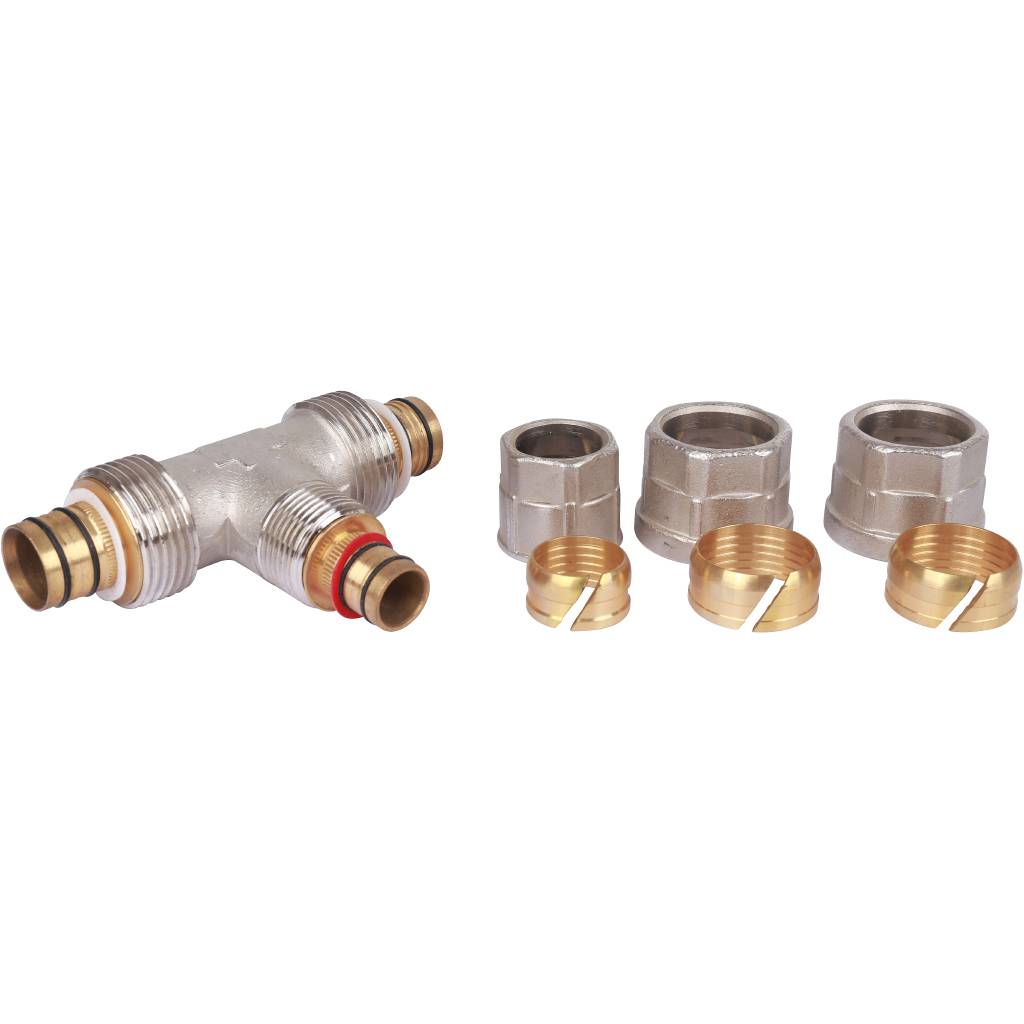 Тройник переходной Prandelli Multyrama (26.3х20.2х26.3) для металлопластиковых труб винтовой, 103.31.64.6