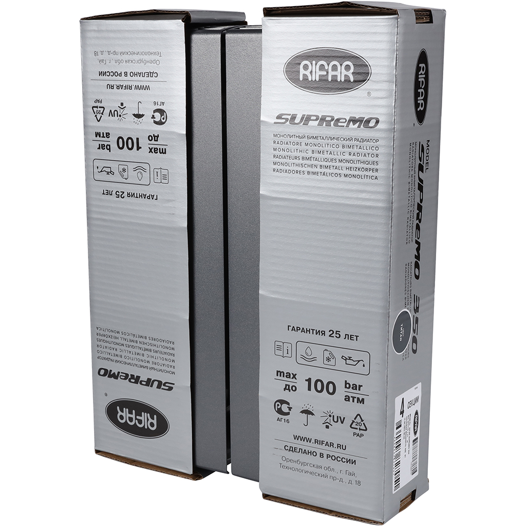 Радиатор биметаллический RIFAR SUPReMO 350 4 секций боковое подключение (Цвет ТИТАН), 4RS35-4-TI
