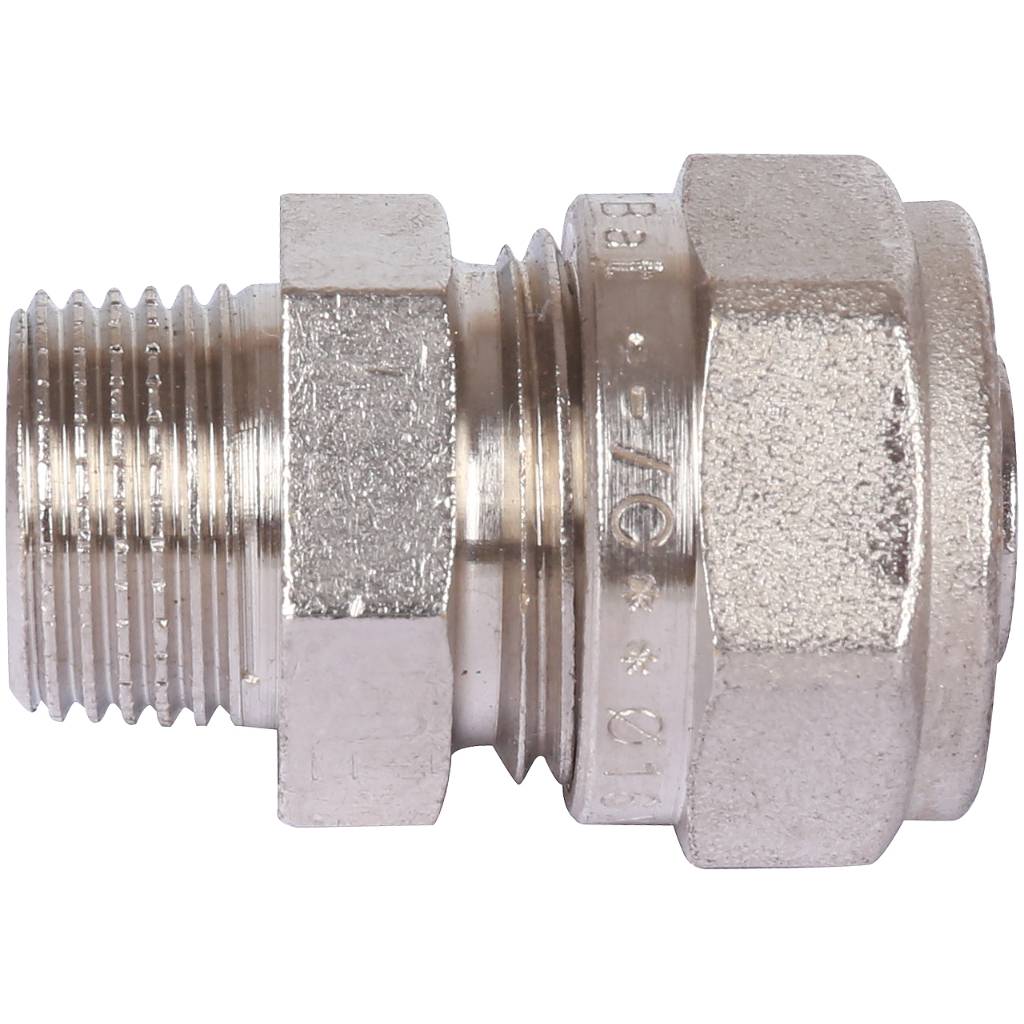 Переходник TIEMME ВР 16х3/8 никелированный для металлопластиковых труб винтовой, 1600069