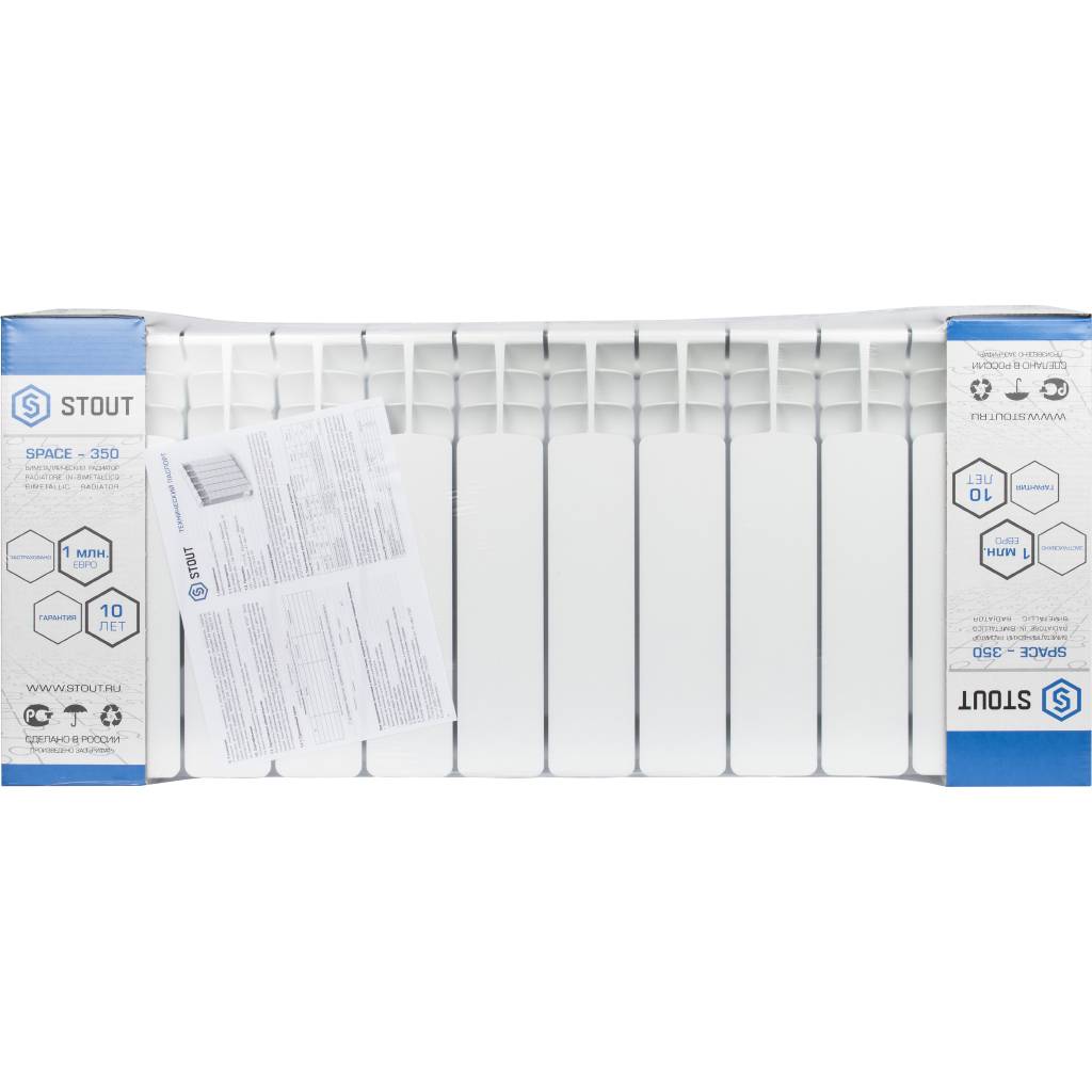 Радиатор биметаллический STOUT Space 350 12 секций боковое подключение RAL9016, SRB-0310-035012