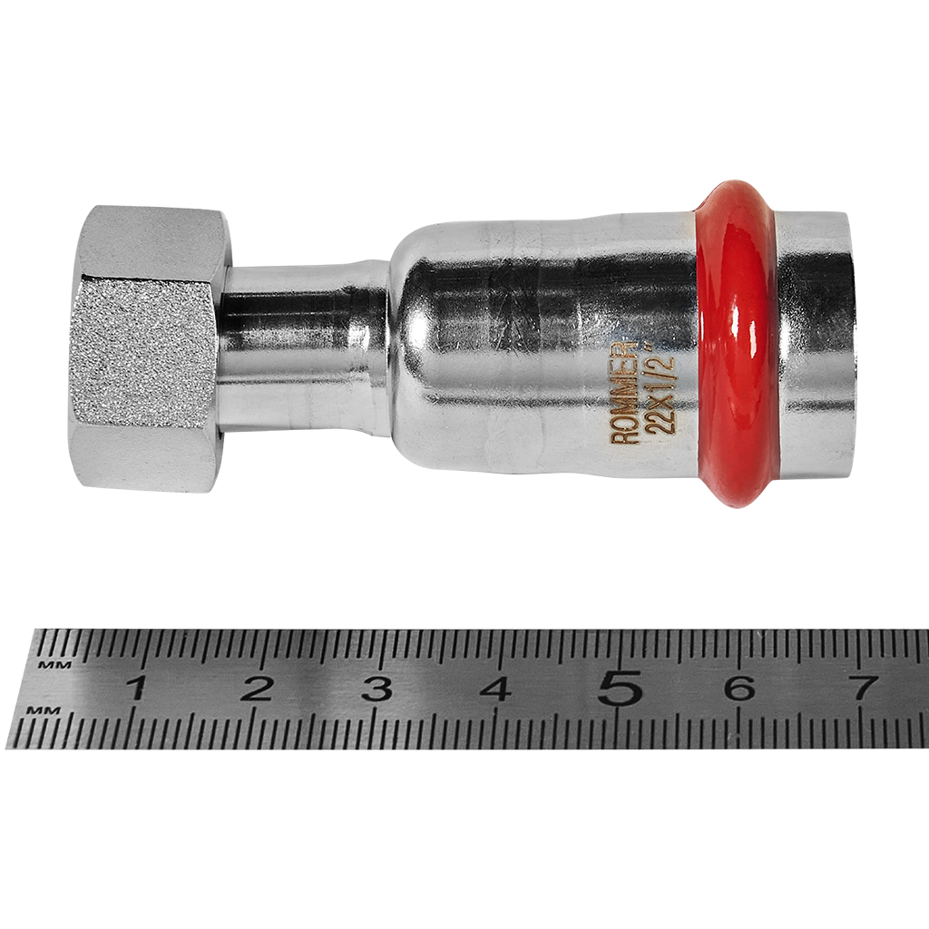 Переходник ROMMER с накидной гайкой-ВР 22х1/2 из нержавеющей стали прессовой