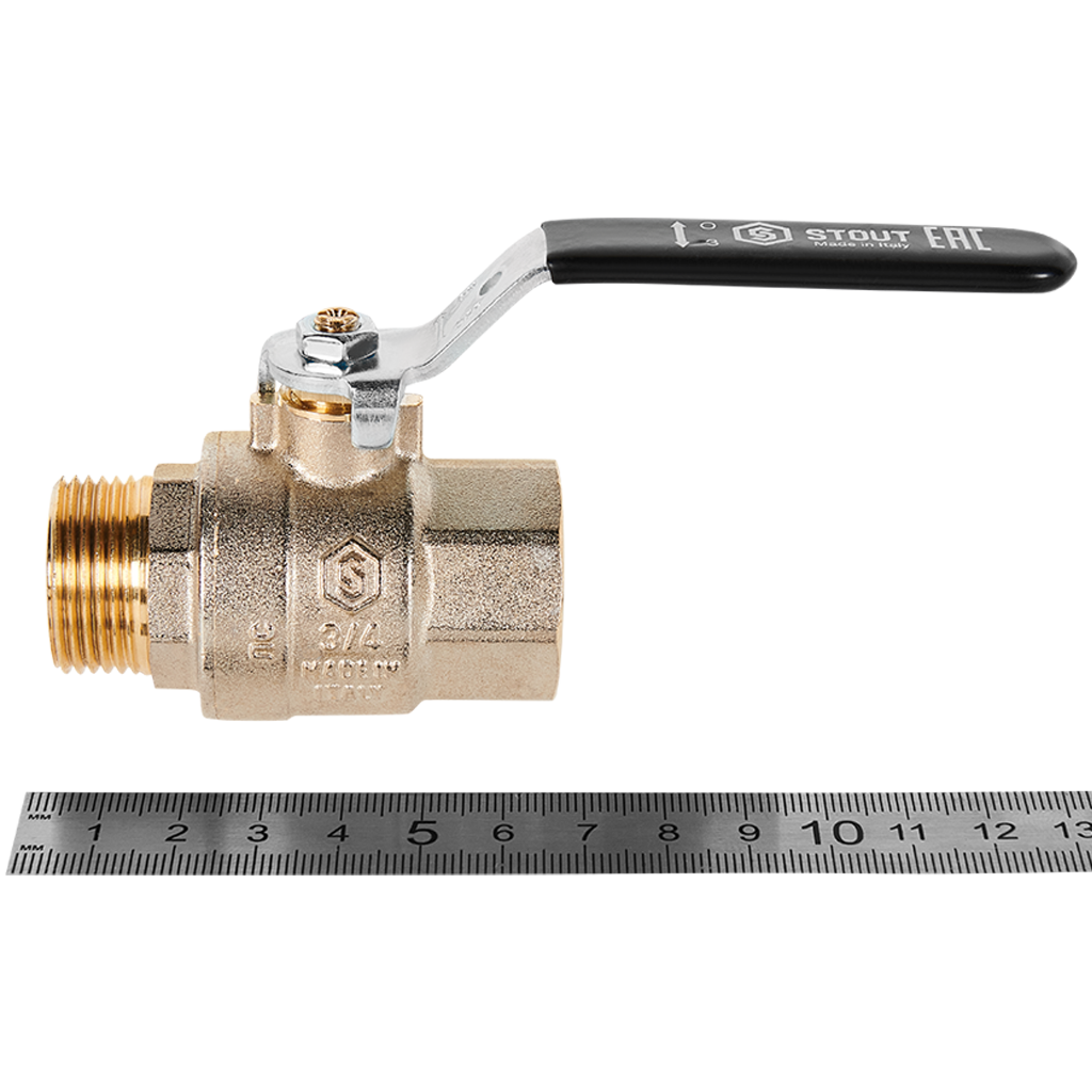 Кран шаровой полнопроходной STOUT ВР/НР ручка рычаг 3/4