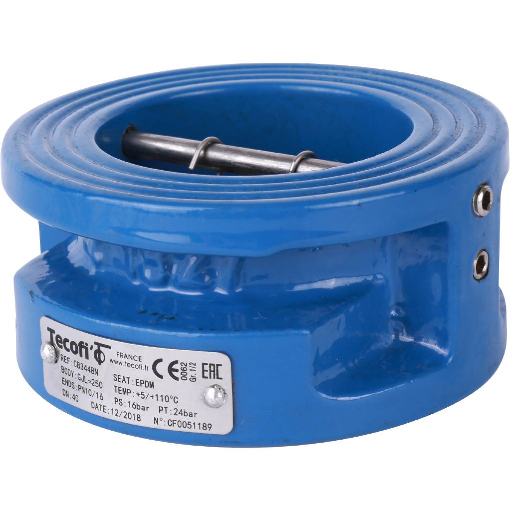 Обратный клапан двухстворчатый Tecofi из чугуна Ду40 Ру16 межфл ст/чуг T=110, CB3448N-EP0040