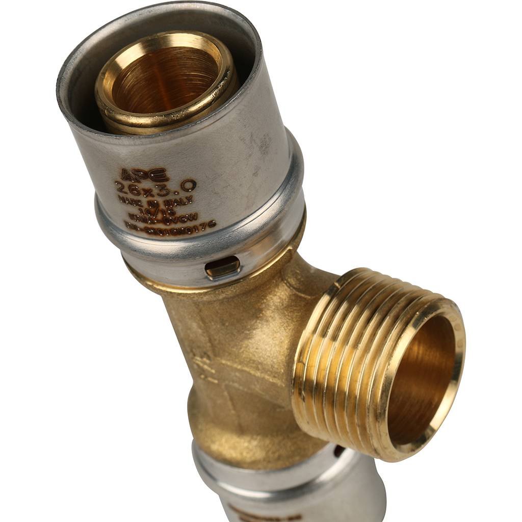 Тройник-переходник STOUT с наружной резьбой 26х3/4 х26 для металлопластиковых труб прессовой, SFP-0008-263426