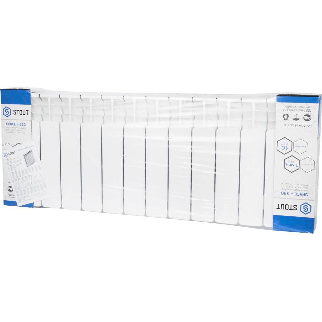 Радиатор биметаллический STOUT Space 350 14 секций боковое подключение RAL9016