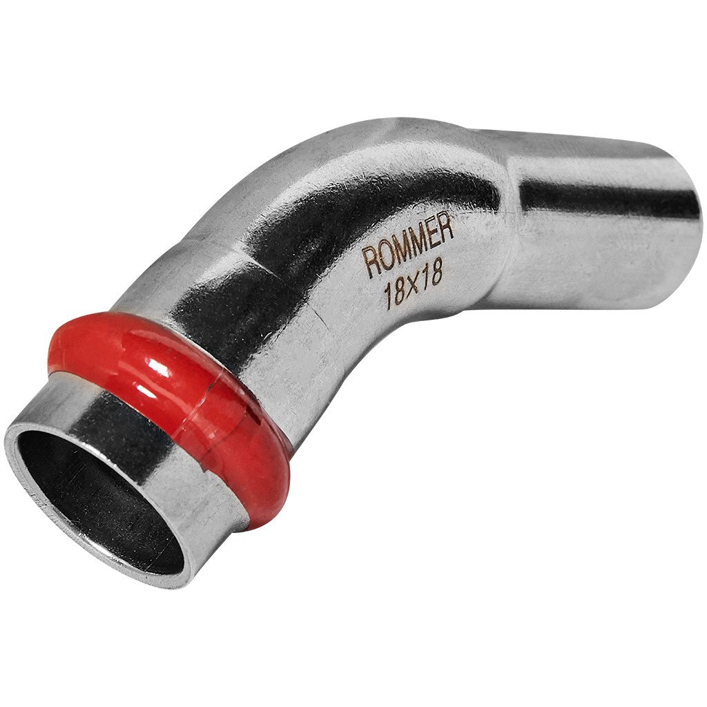 Угольник ROMMER однораструбный 45° ВПр-НПр, 18, из нержавеющей стали прессовой, RSS-1004-000018