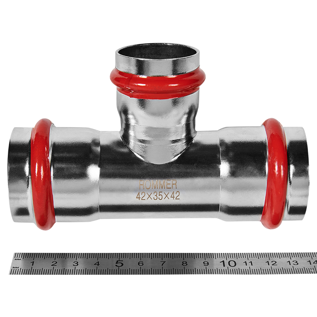 Тройник переходной ROMMER 42х35х42 из нержавеющей стали прессовой