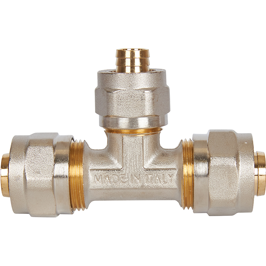 Тройник переходной STOUT 20х16х20 для металлопластиковых труб винтовой, SFS-0010-201620