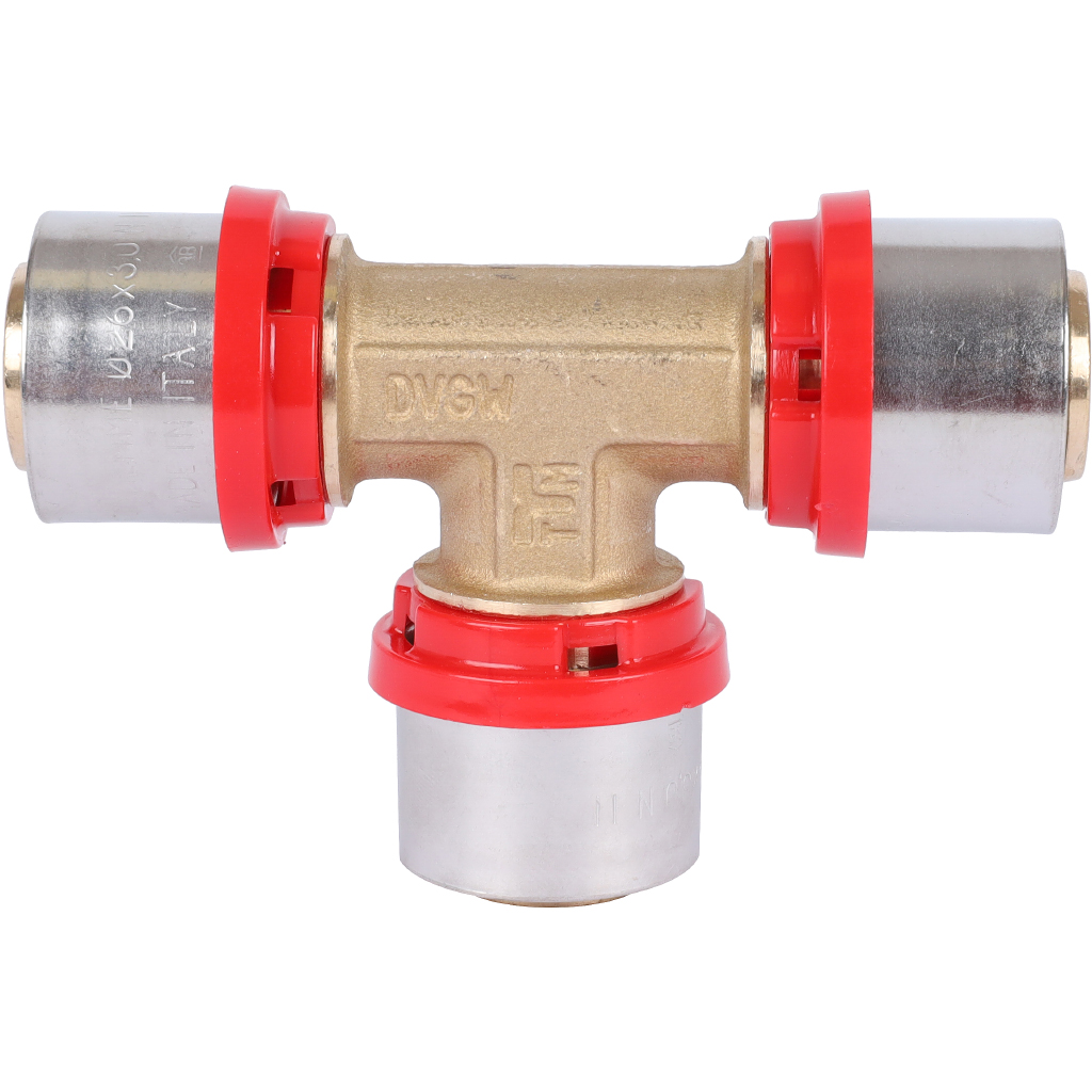 Тройник TIEMME редукционный 26x26x26 для металлопластиковых труб прессовой, 1650018