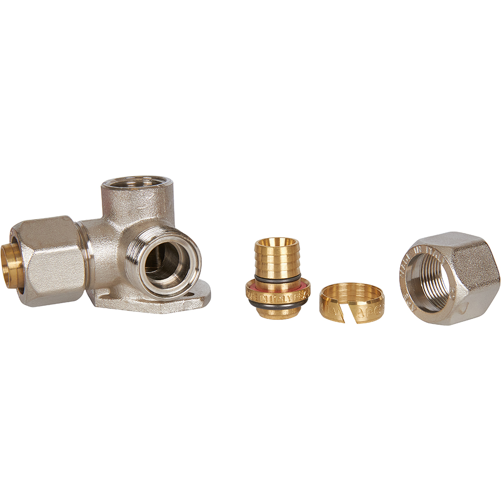 Тройник STOUT настенный с креплением для металлопластиковых труб винтовой, SFS-0014-001220