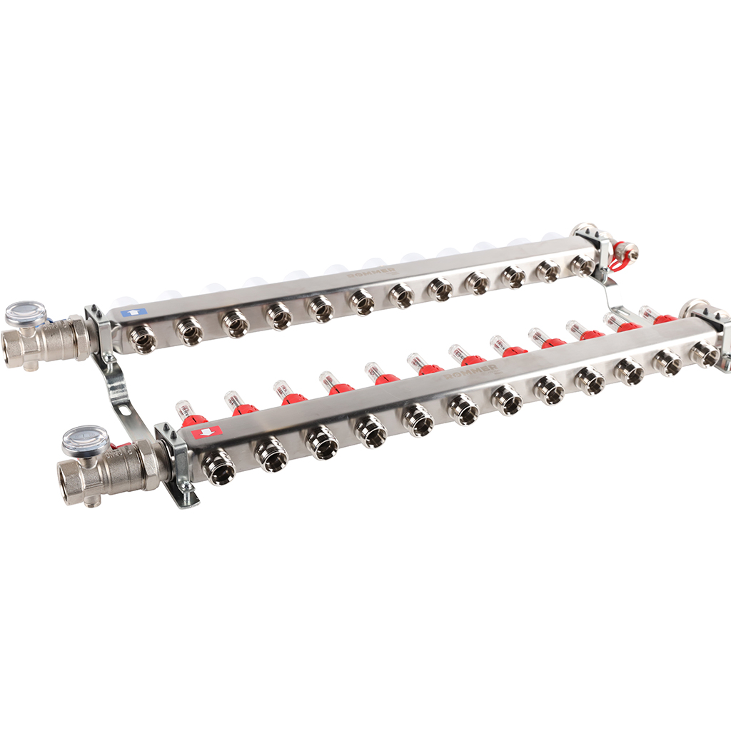 Коллектор из нержавеющей стали в сборе с расходомерами ROMMER 12 выходов, RMS-1210-000012