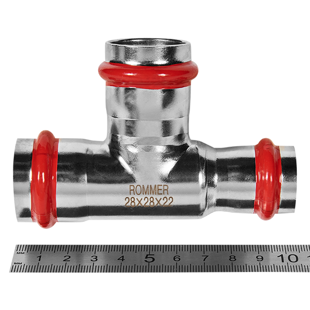 Тройник переходной ROMMER 28х28х22 из нержавеющей стали прессовой
