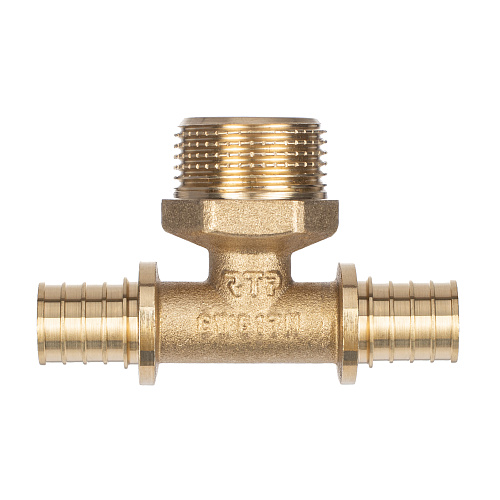 Тройник аксиальный, латунь, наружная резьба,20х3/4, желтый, RTP