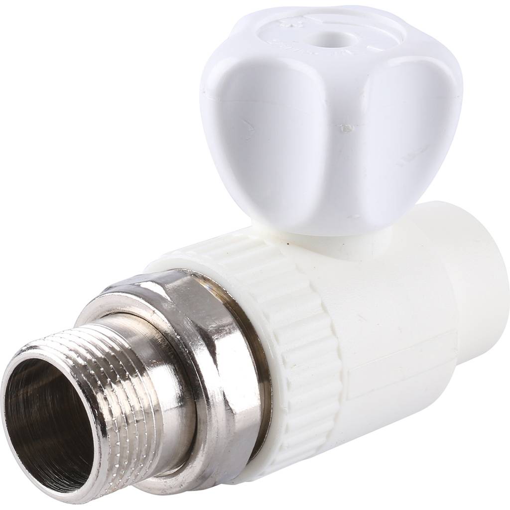 Кран шаровой Kalde разборный прямой с накидной гайкой 20x 3/4 для полипропиленовых труб под сварку (цвет белый)