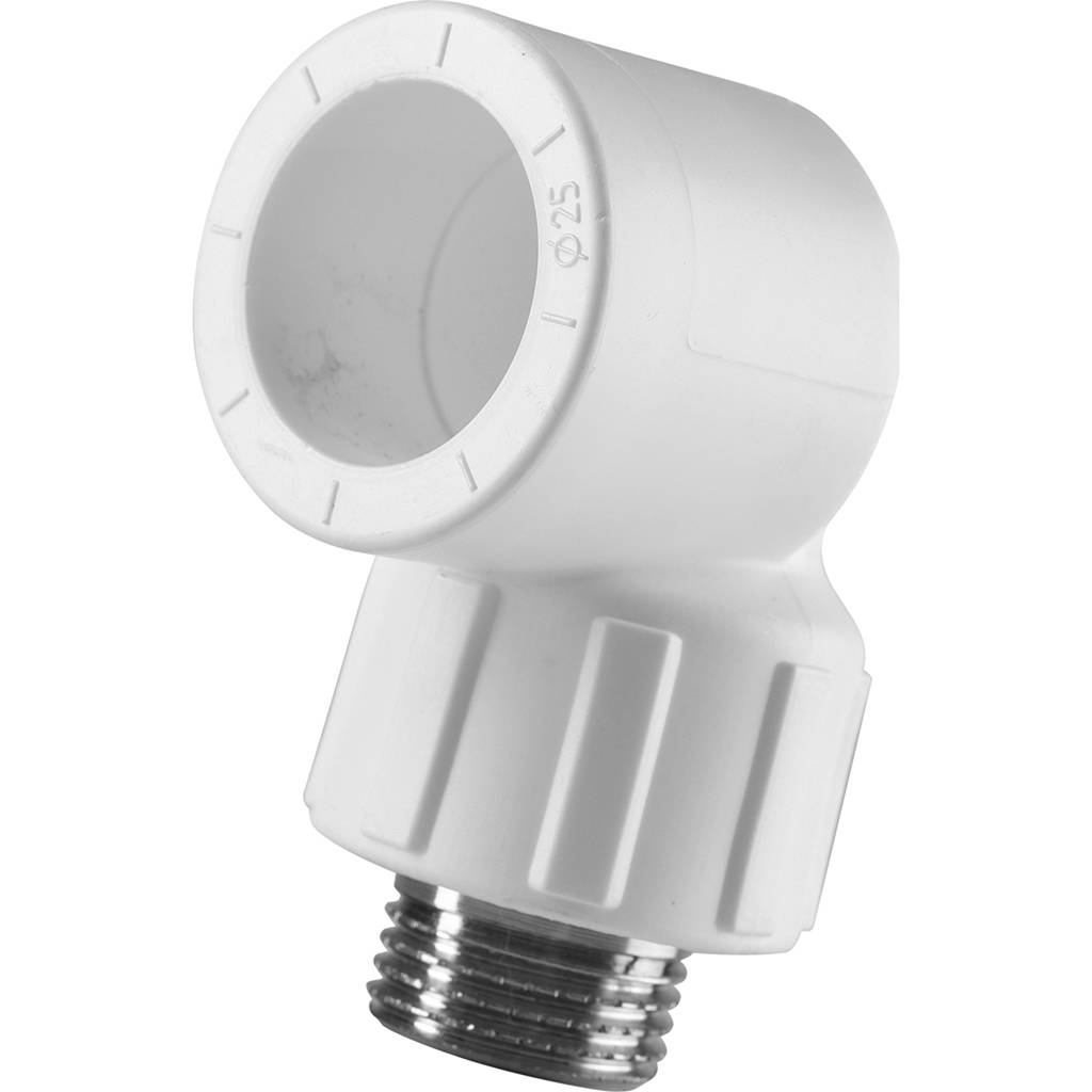 Угольник Политэк 25x3/4 с наружной резьбой для полипропиленовых труб под сварку (цвет белый), 9410002512