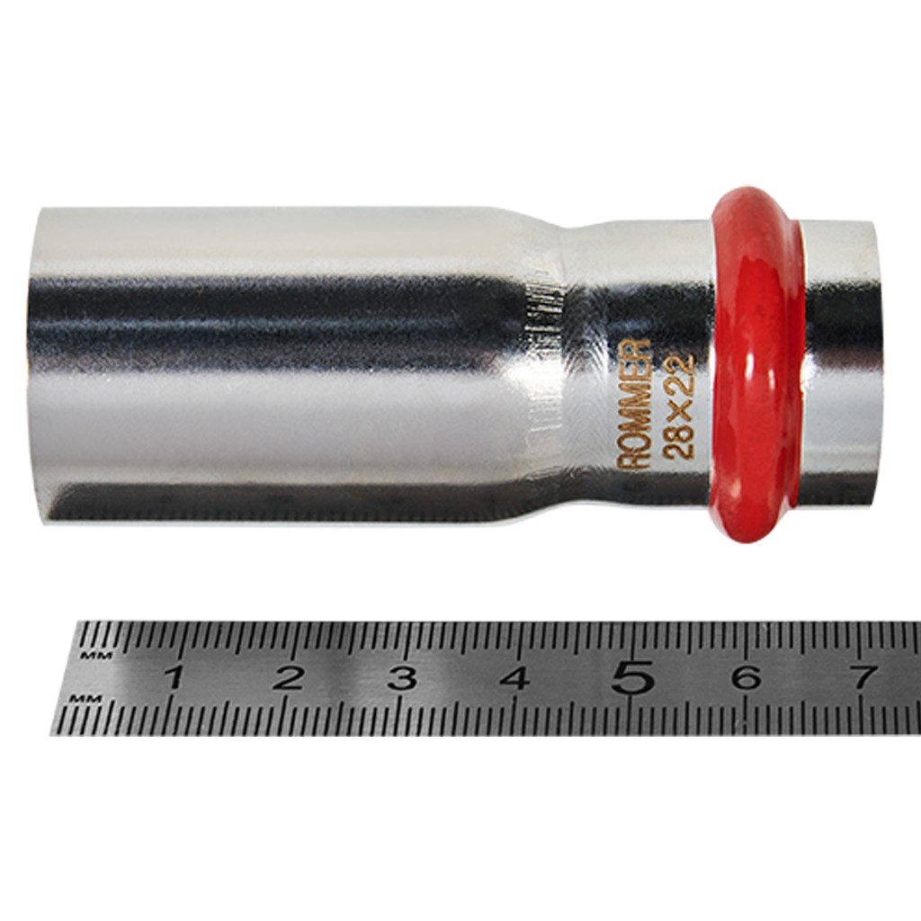Муфта ROMMER переходная НПр-ВПр, 28х22, из нержавеющей стали прессовой, RSS-1020-002822