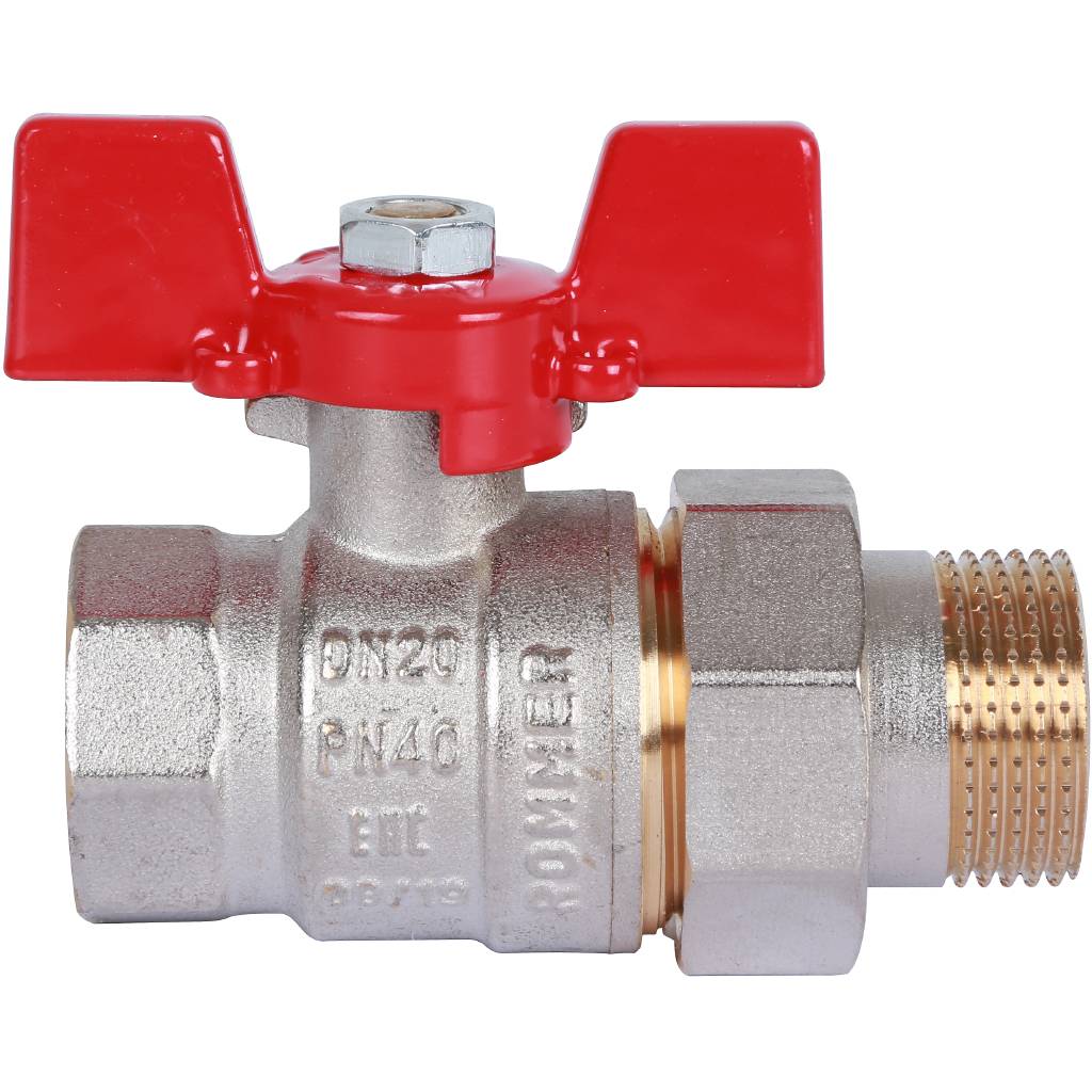 Кран шаровой ROMMER с американкой 3/4 ВН/НР, ручка бабочка, RBV-0005-0510220