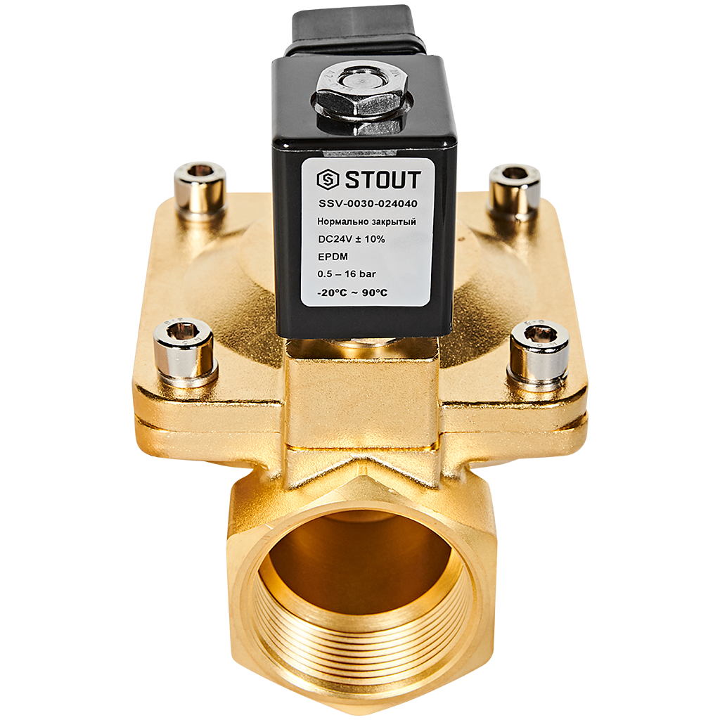 Клапан соленоидный (электромагнитный) STOUT непрямого (пилотного) действия НЗ 24В G1 1/2 SSV-0030-024040