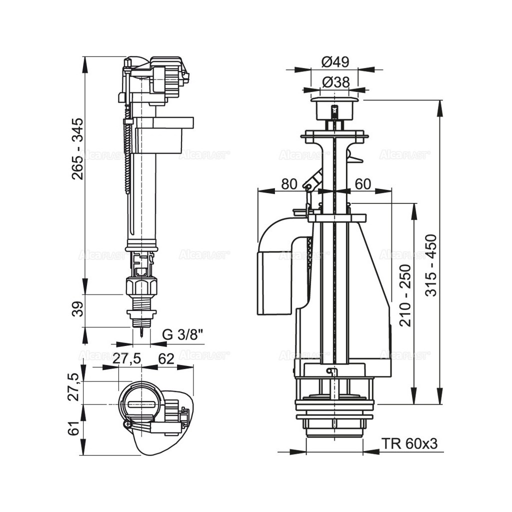 Выпускной комплект AlcaPlast с двойной кнопкой, впускной механизм, SA08AS 1/2 CHROM