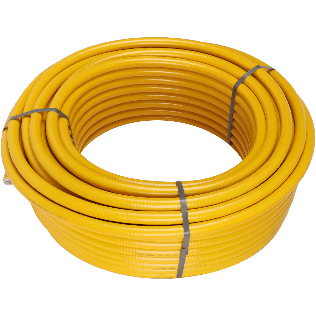 Труба гофрированная из нерж. Стали SS304 Stahlmann 15A, отожженная в оболочке желтая, SP3041502050