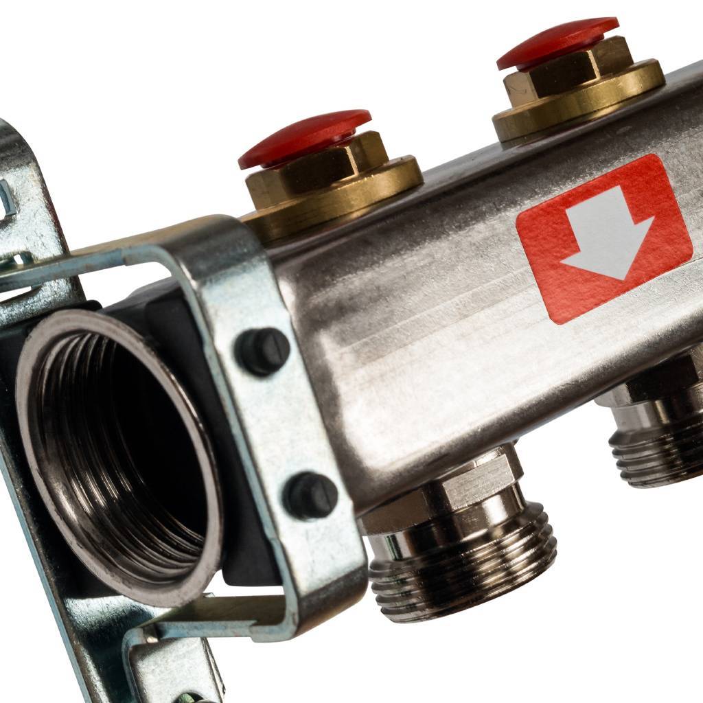 Коллектор из нержавеющей стали без расходомеров, с клапаном вып. воздуха и сливом STOUT 12 выходов, SMS-0932-000012