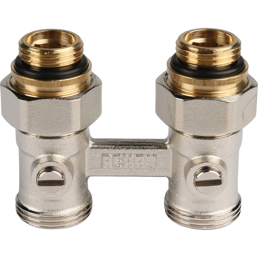 *12407271001 REHAU RAUTITAN Пара шаровых кранов с соед. нип. G 1/2xG 3/4, прямой (никелирован.), 12407271001