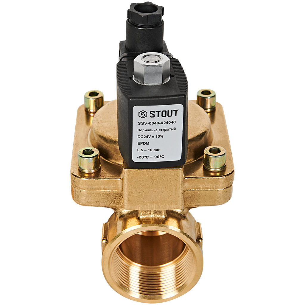 Клапан соленоидный (электромагнитный) STOUT непрямого (пилотного) действия НО 24В G1 1/2 SSV-0040-024040
