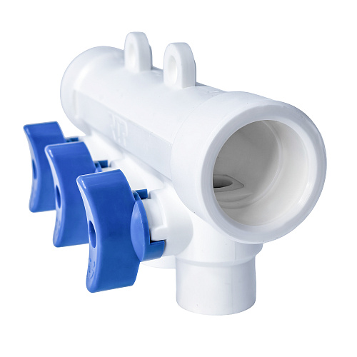 Коллектор с шаровым краном синий PPR 32х20/3,  белый, RTP