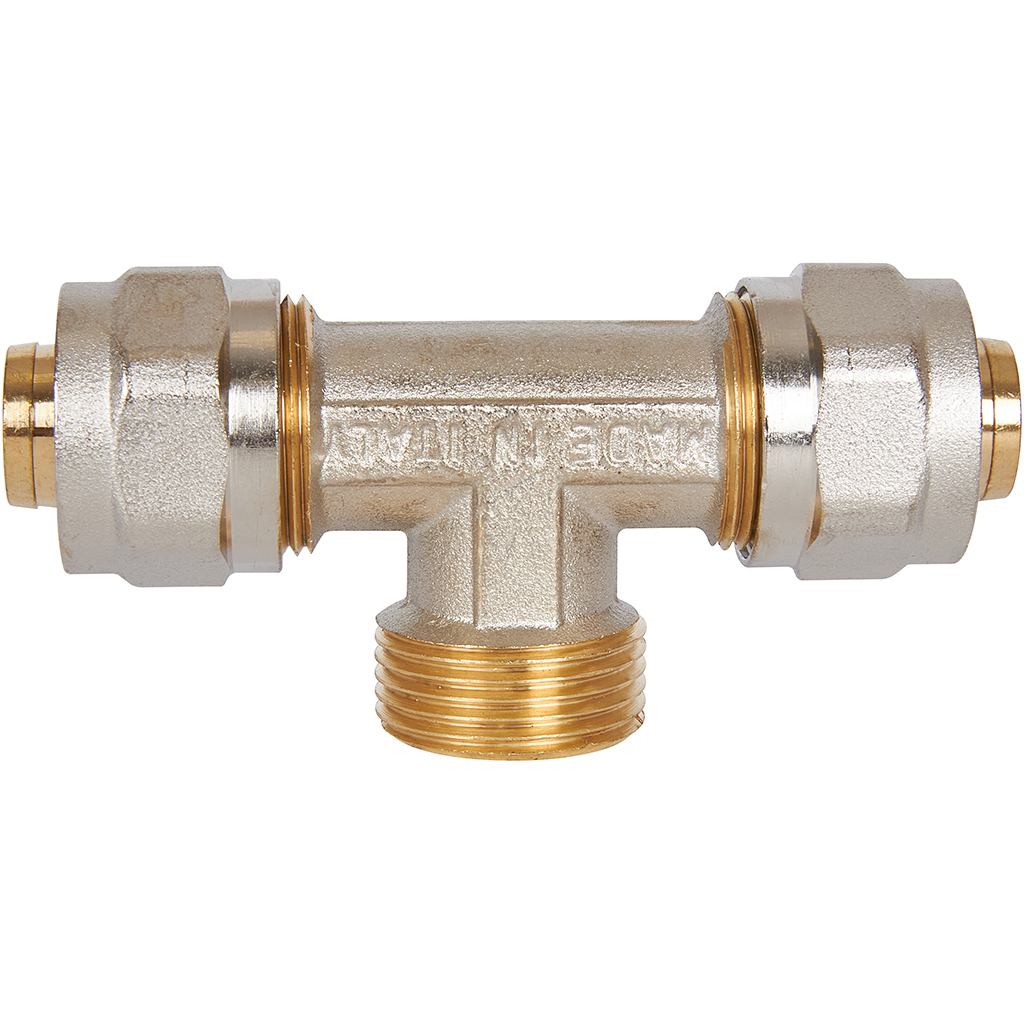 Тройник-переходник STOUT с наружной резьбой 3/4 х20 для металлопластиковых труб винтовой, SFS-0011-003420